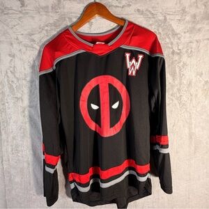Marvel Deadpool Hockey Jersey Red Black Men’s Size S Long Sleeve Graphic Top